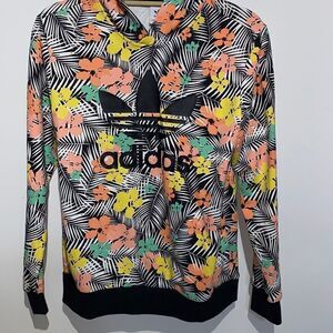 Adidas  Multicolor Floral Tropical Pullover Long Sleeve Hooded Sweater L 12-14y